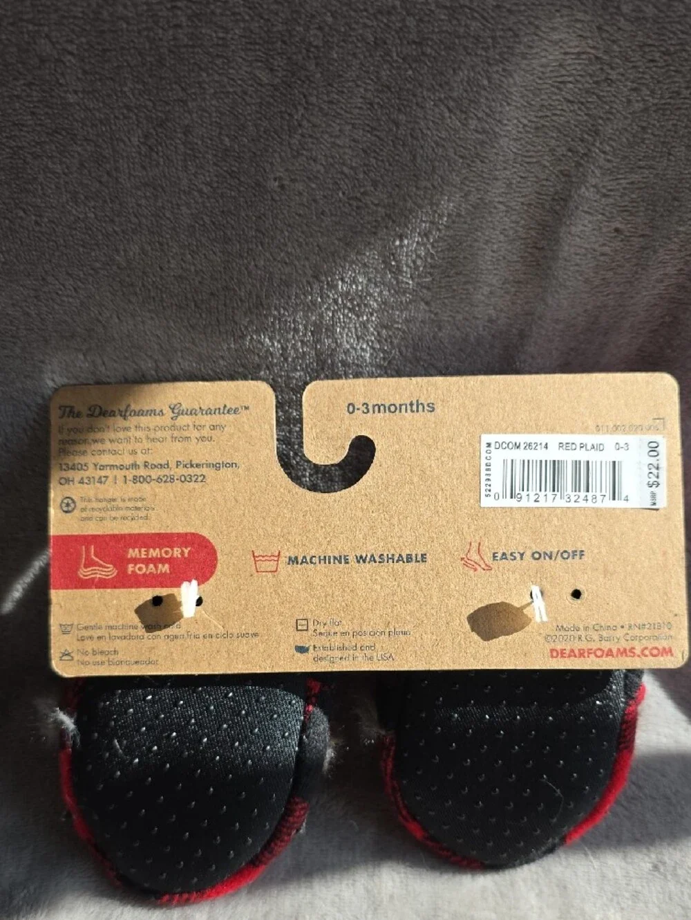 Dearfoams Baby Red Plaid 'Baby Bear' Infant Slippers - 0-3 Months